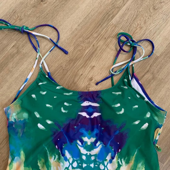 Shein One-piece Swimsuit Size 2XL Tie-dye Polyester Spandex Padded Green - Picture 6 of 13